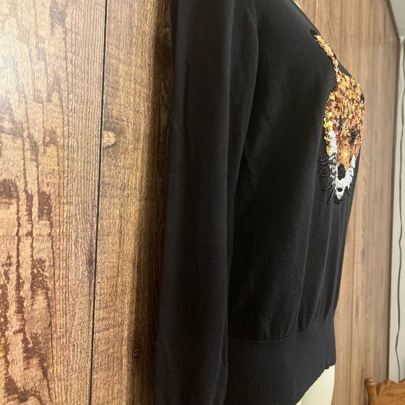 French Connection Sequin Fox Black Cotton Sweater - Picture 4 of 10